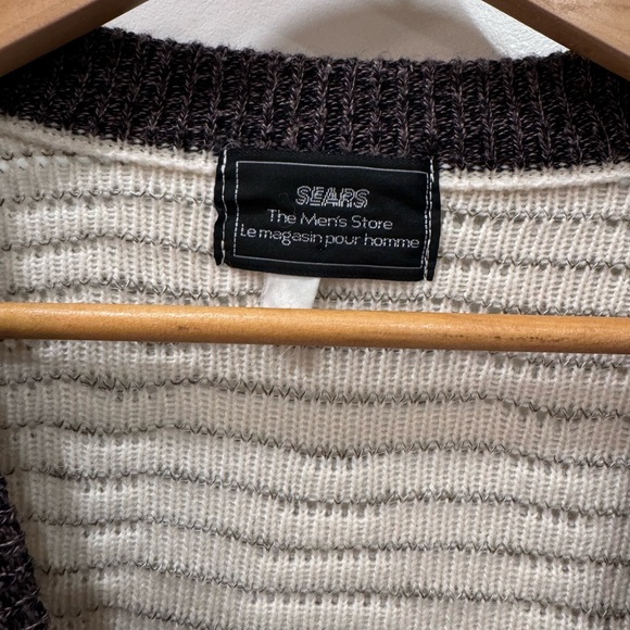 Brown and Beige men’s vintage Sears large cardigan knit sweater. - Picture 5 of 5